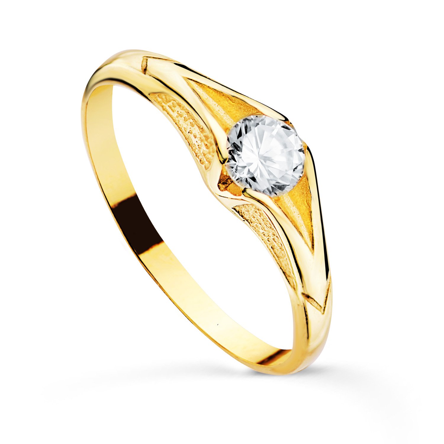 Solitario de oro amarillo 18K cadete circonita 4 mm sin forrar