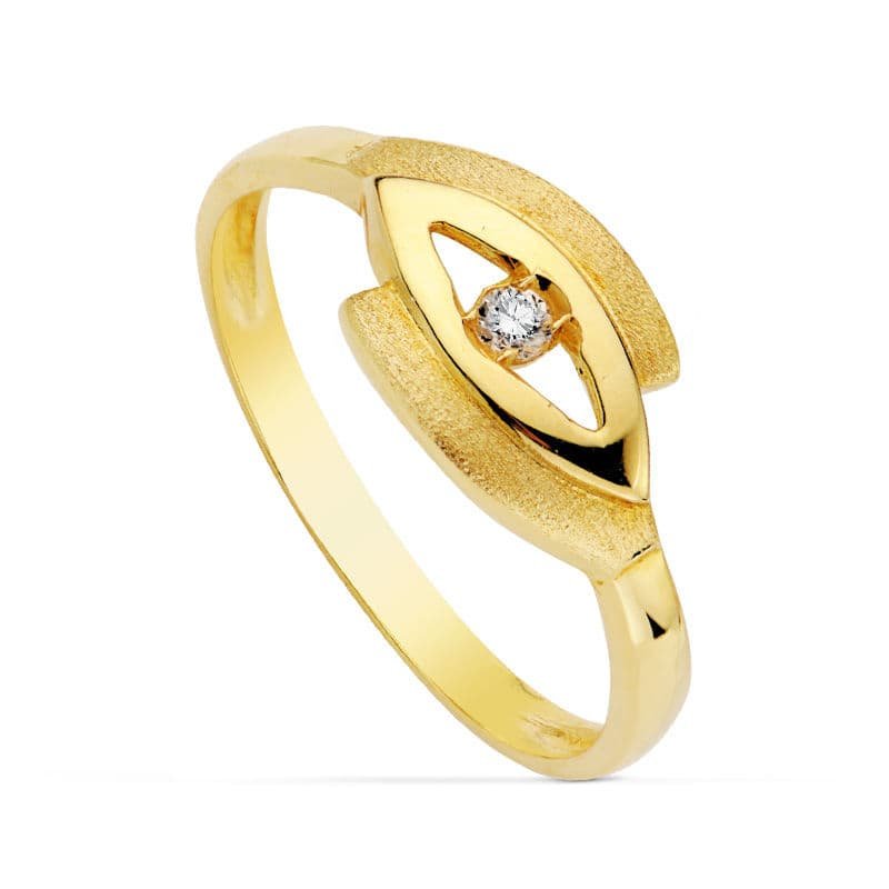 Anillo de oro amarillo 18K ojo con circonita. ancho: 7,5 mm